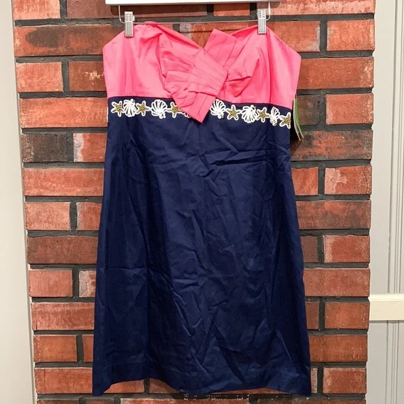 Lilly Pulitzer Strapless Dress in Coral and Navy- Seashell - Picture 3 of 12